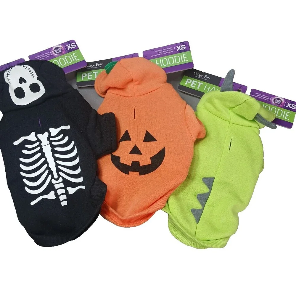 3 Unique Petz Halloween Hoodie X-SMALL Glow in the Dark NEW with Tags